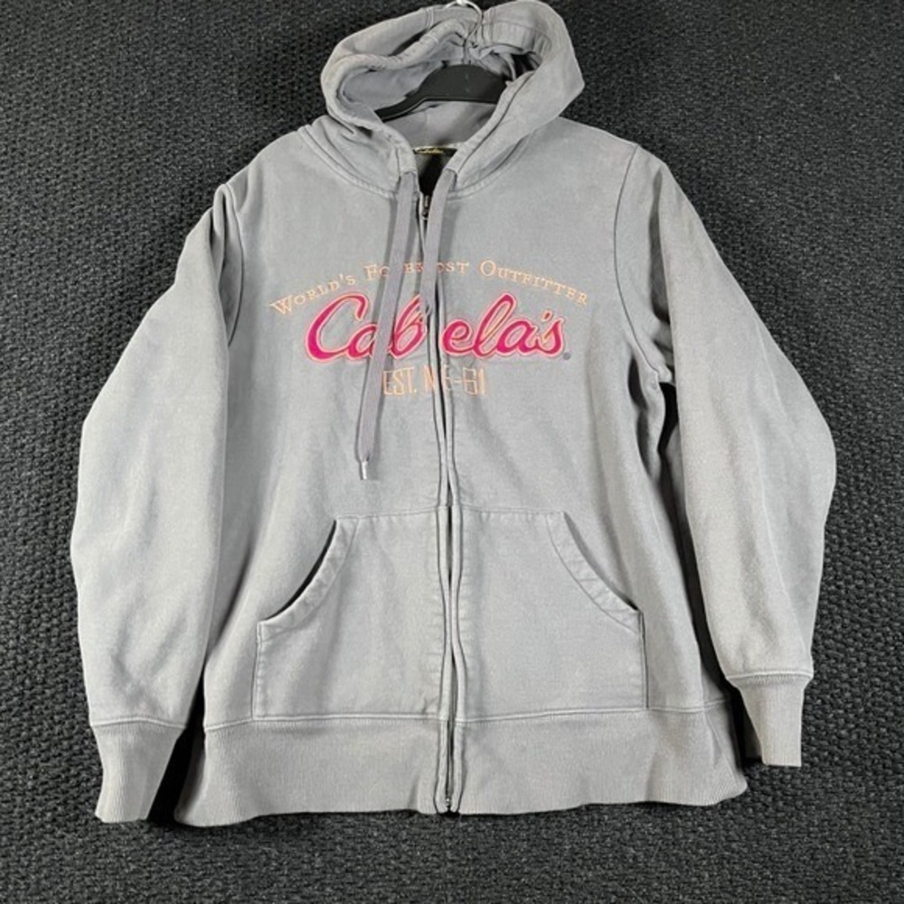 Cabelas Men's Gray Full Zip Hoodie Sweatshirt World's Foremost Outfitter Size L